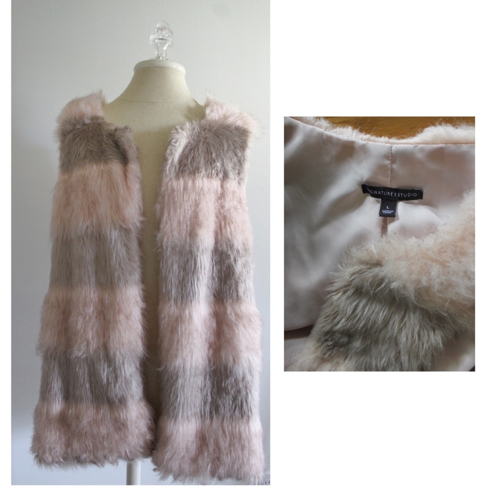 Signature Studio Two Tone Ombray Faux Fur Open Vest Large Preowned